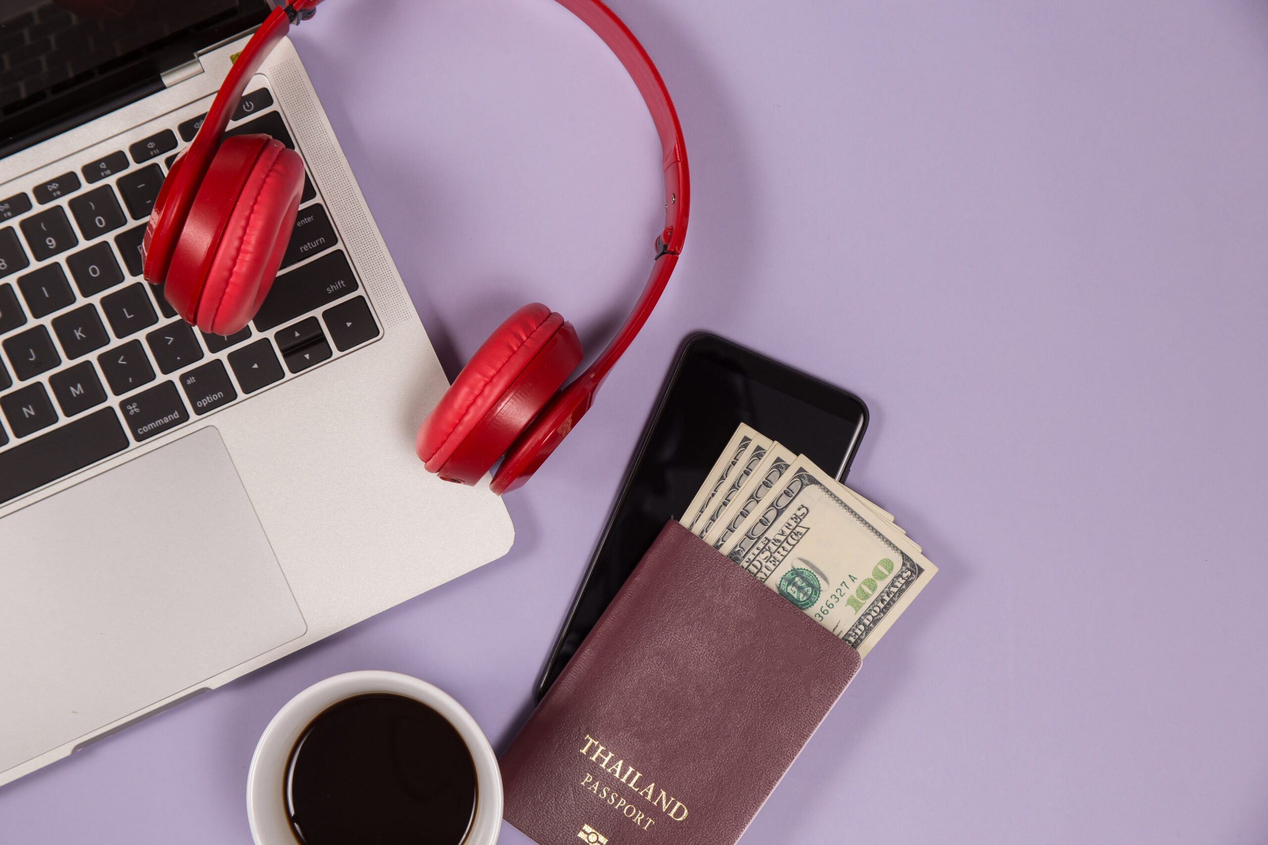 electronic-devices-listen-music-cup-coffee