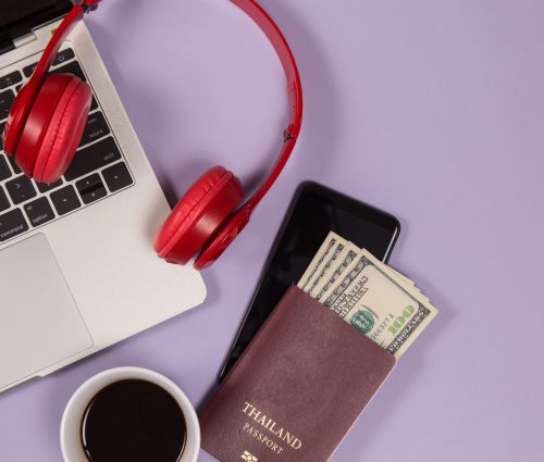 electronic-devices-listen-music-cup-coffee